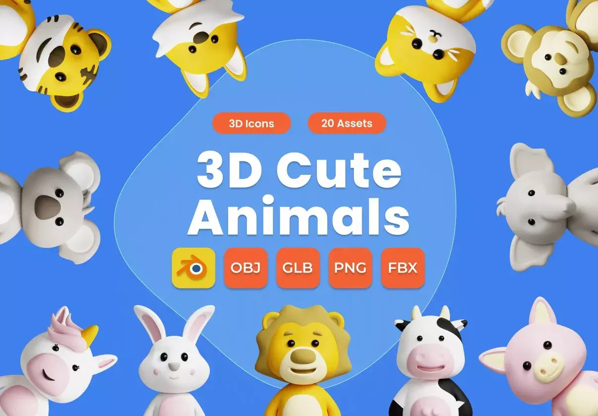 3D Cute Animals Illustrations Pack