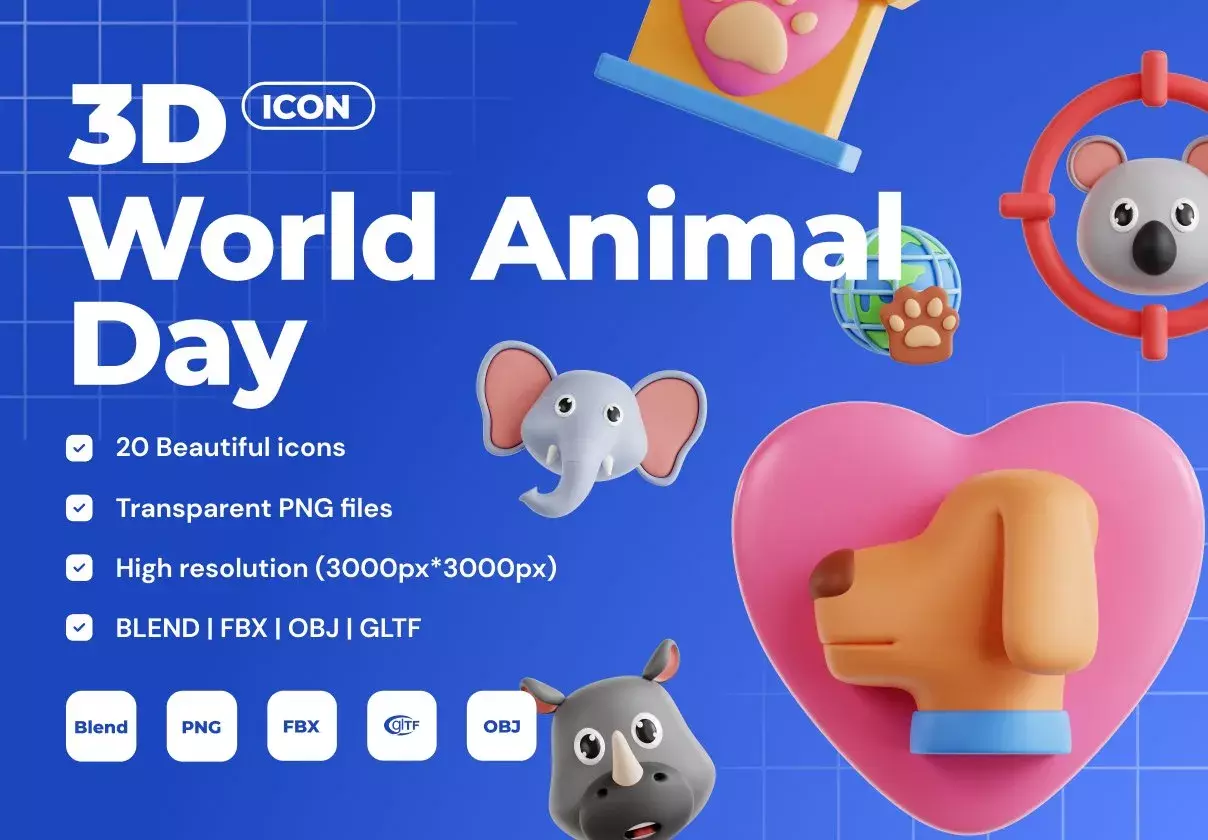 World Animal Day 3D Icon Set