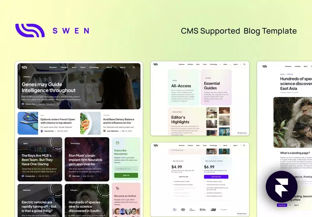 Swen — News, Articles, Blog Framer Template