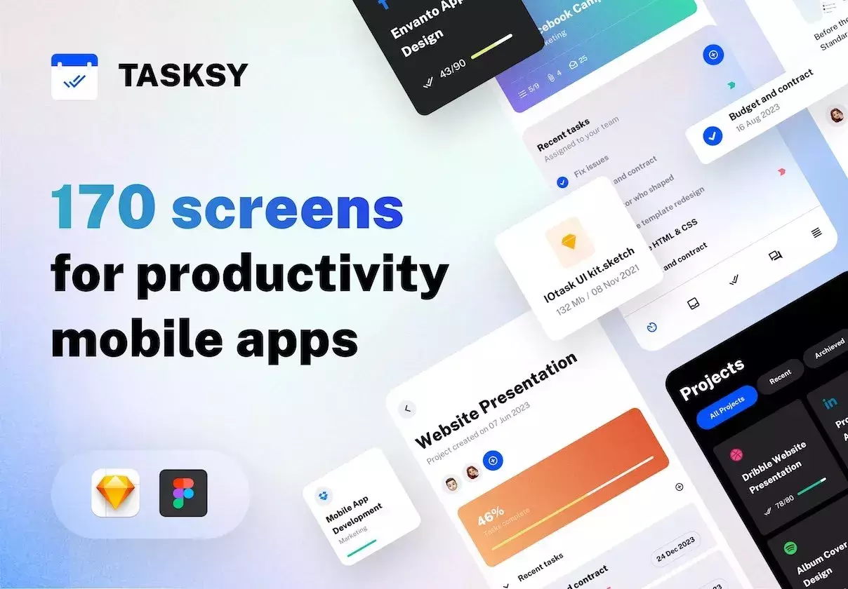 Tasksy -  UI kit for Productivity Mobile Apps