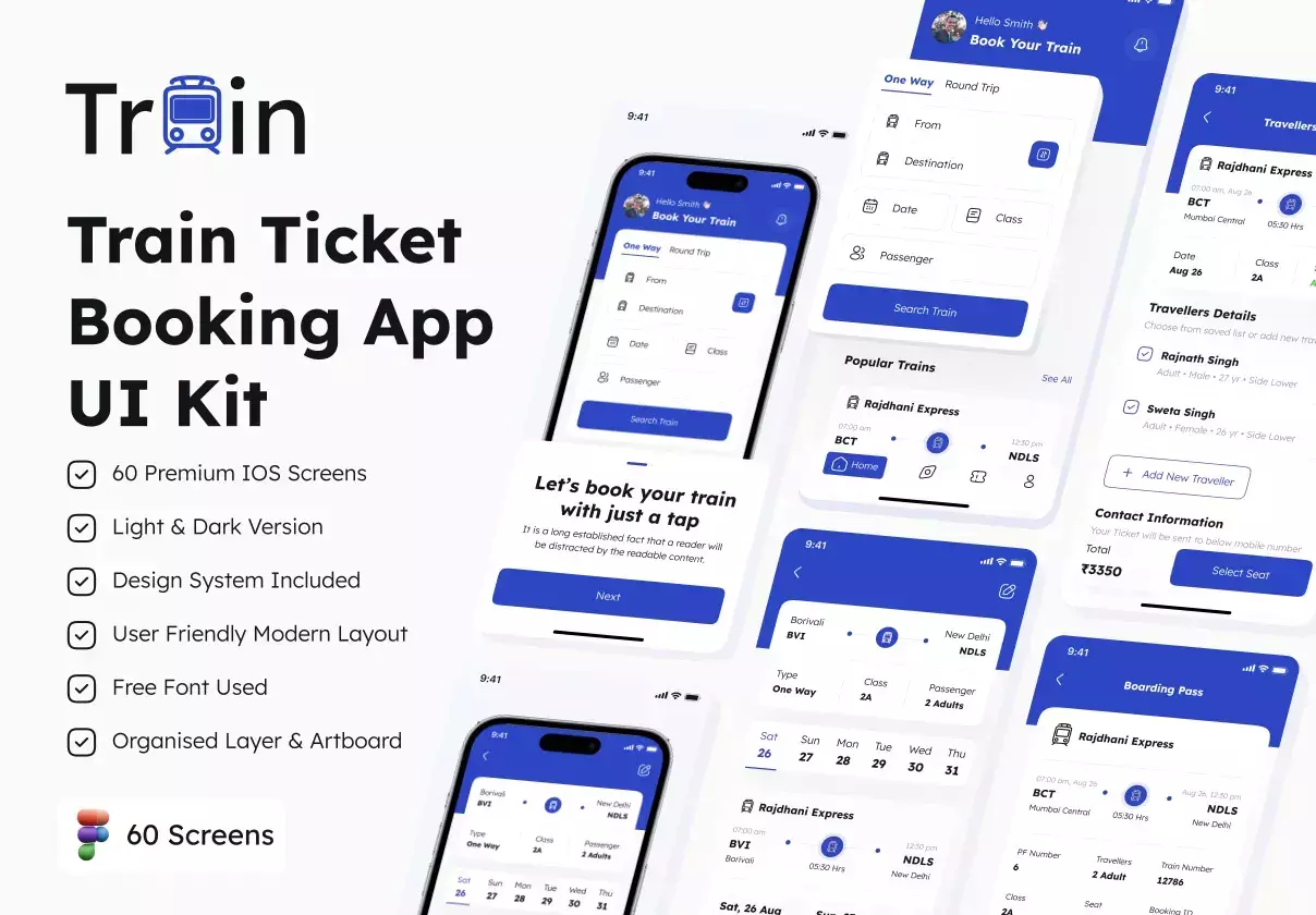 Train Ticket Booking App UI Kit