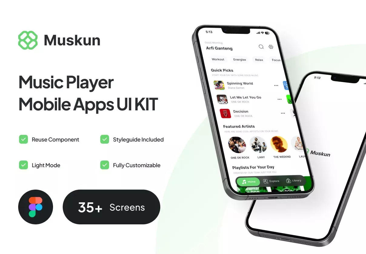 Muskun - Music Player Mobile App UI Kit