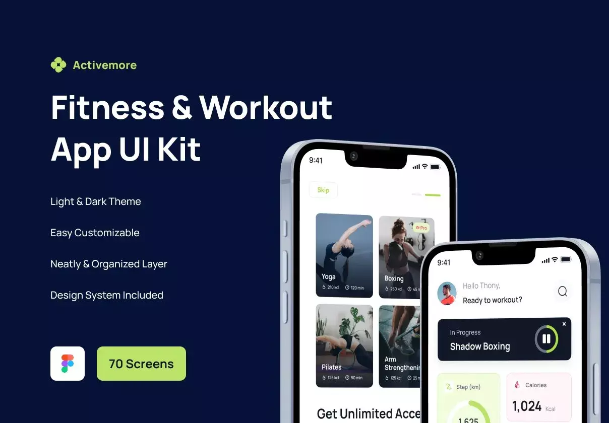 Activemore - Fitness and Workout App UI Kit