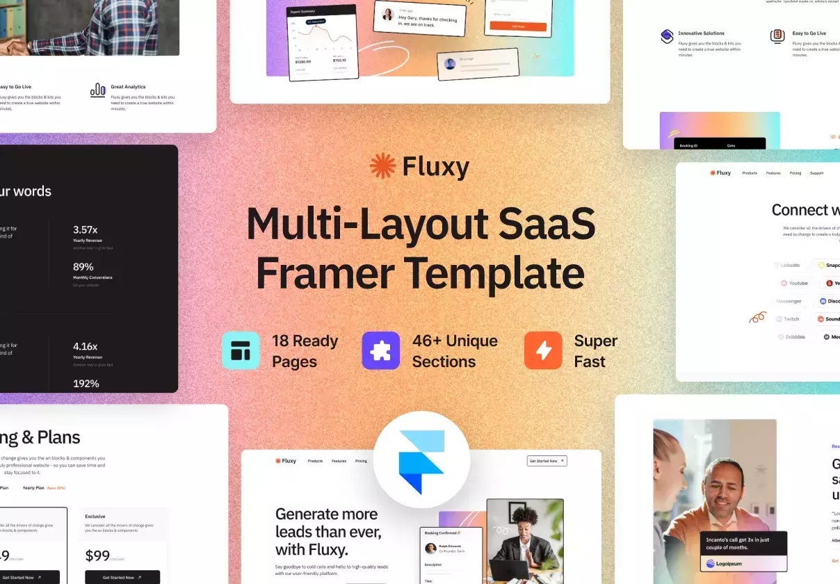 Beautifully crafted Framer SaaS template with 2 unique homepages & 18 complete pages.