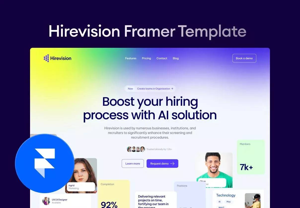 Hirevision, the AI-Powered Company Framer Template