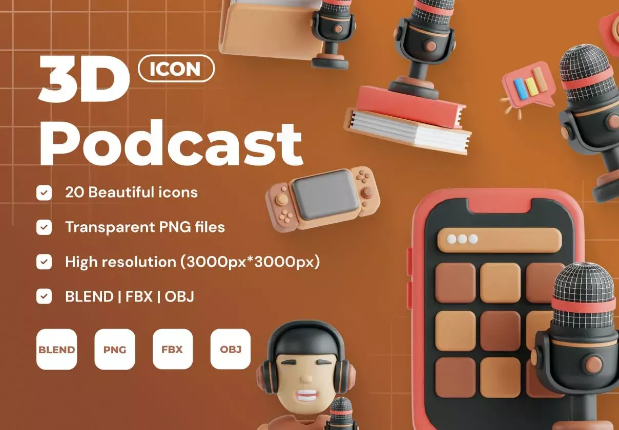 Podcast 3D Icon Set