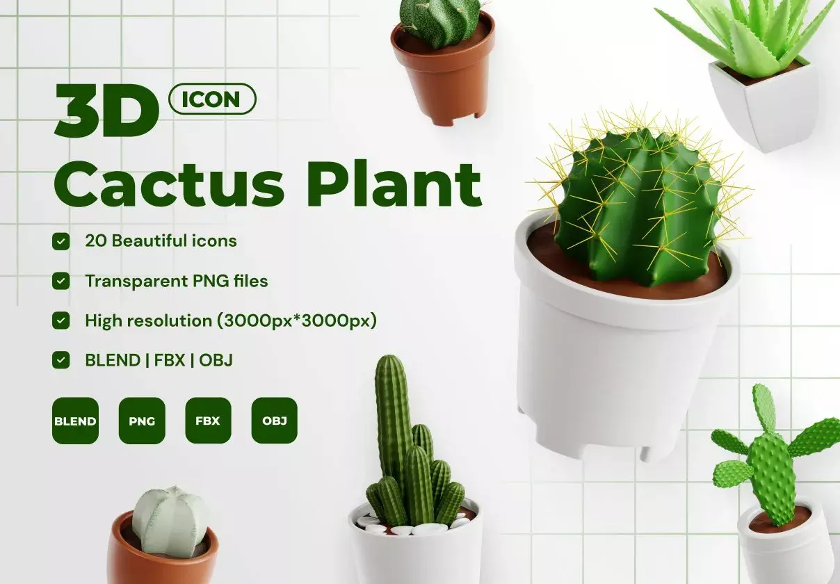 Cactus Plant 3D Icon Set