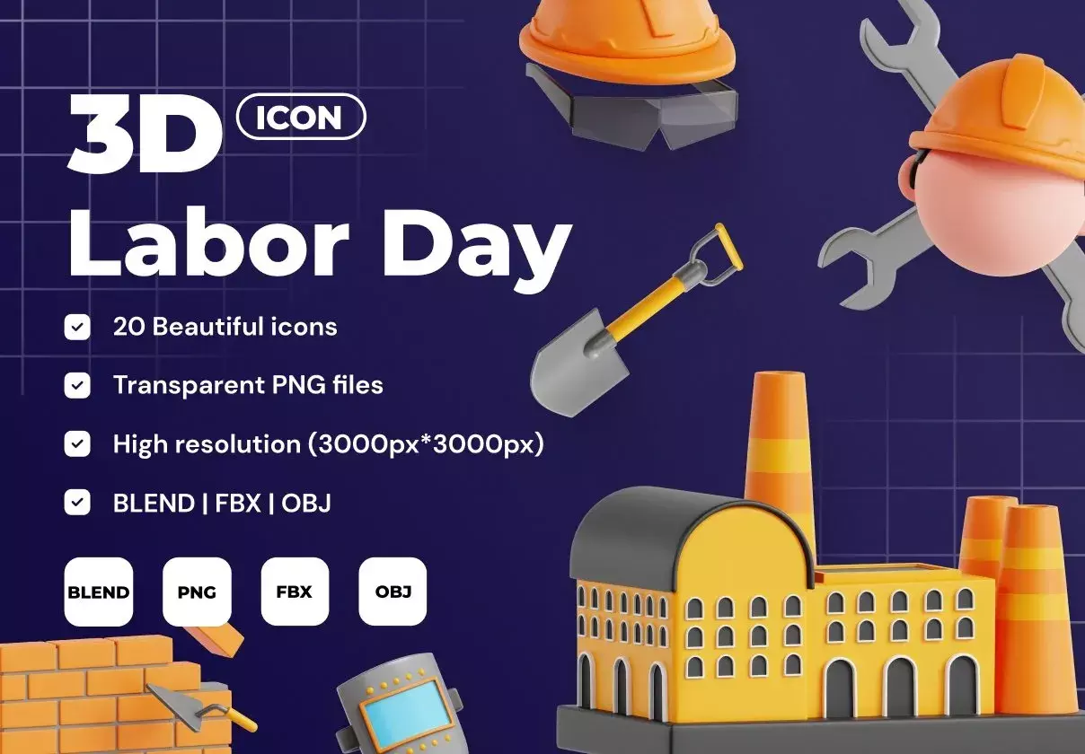 Labor Day 3D Icon Set