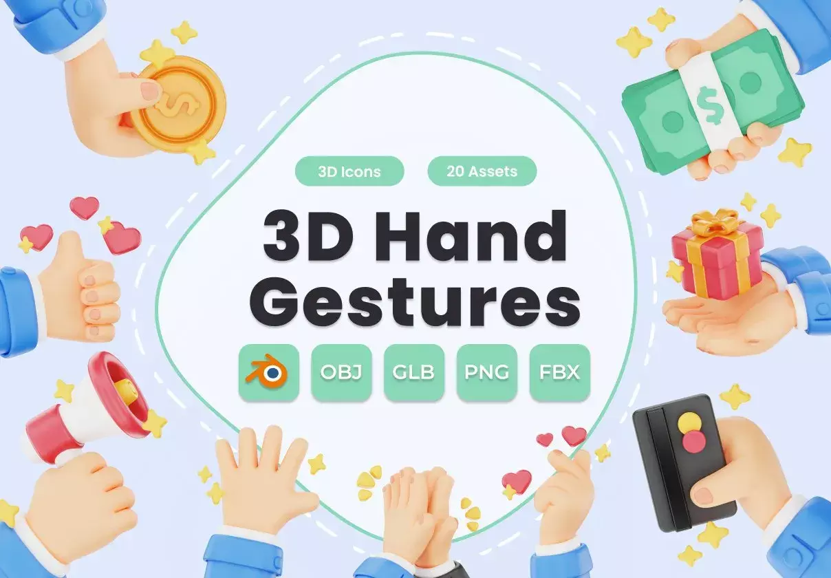 3D Hand Gestures Icon Pack