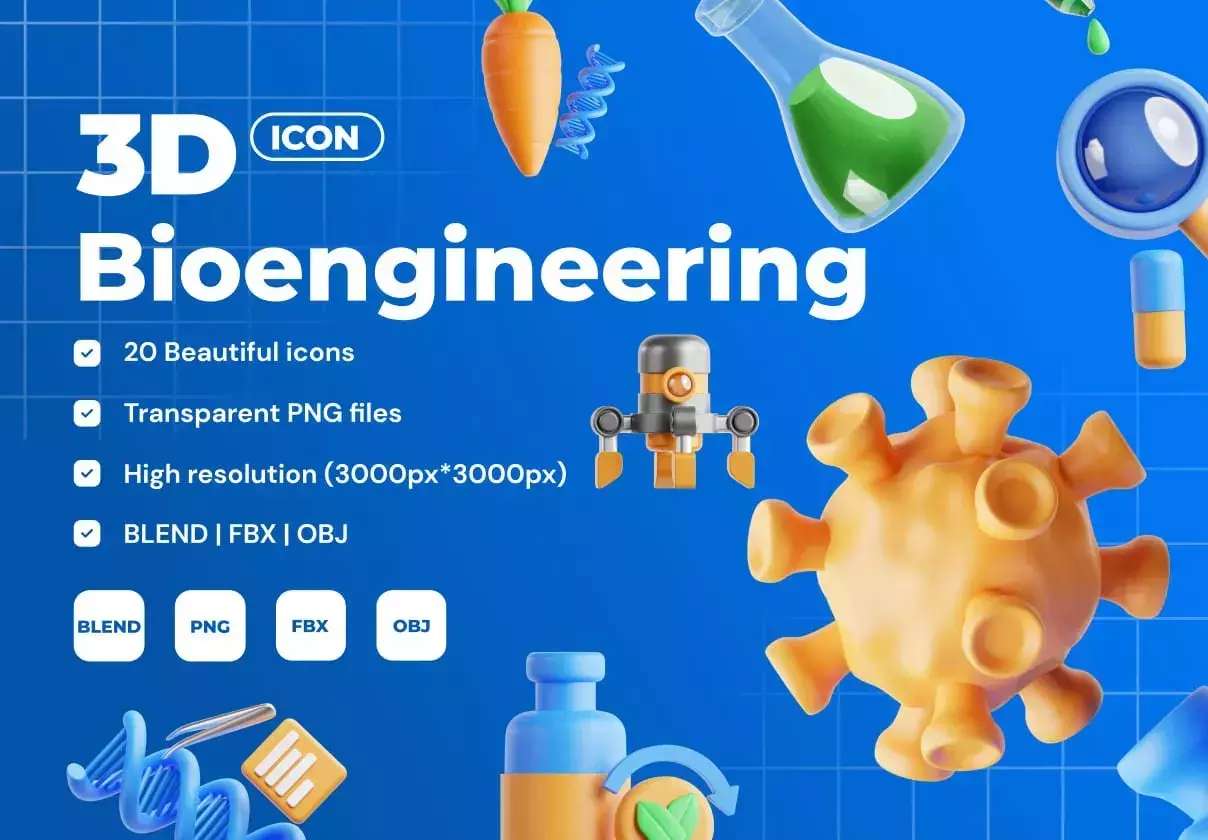 Bioengineering 3D Icon Set