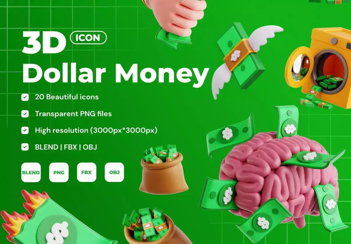 Dollar Money 3D Icon Set