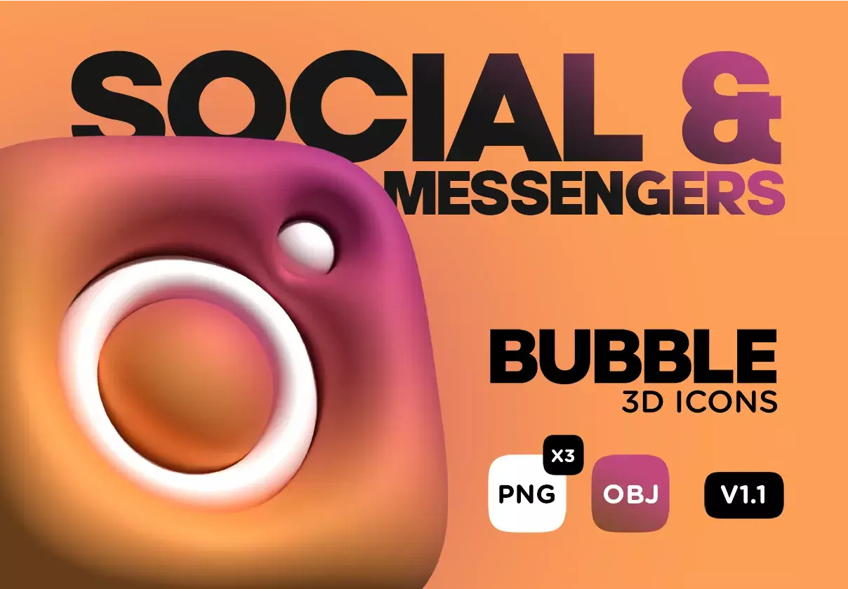 3D Bubble Pack - Social & Messengers icons - OBJ