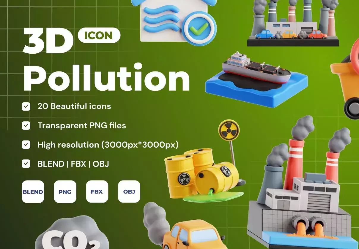 Pollution 3D Icon Set