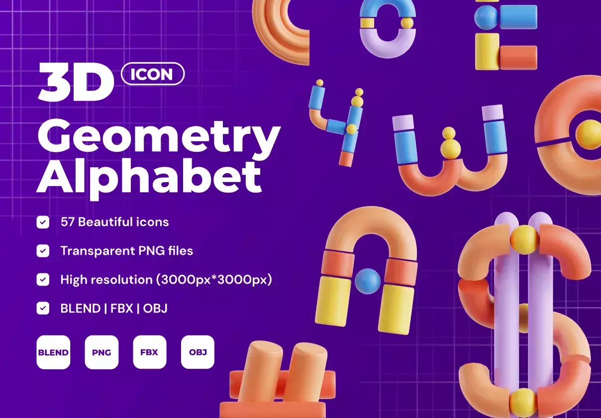 Geometric Alphabet 3D Icon Set