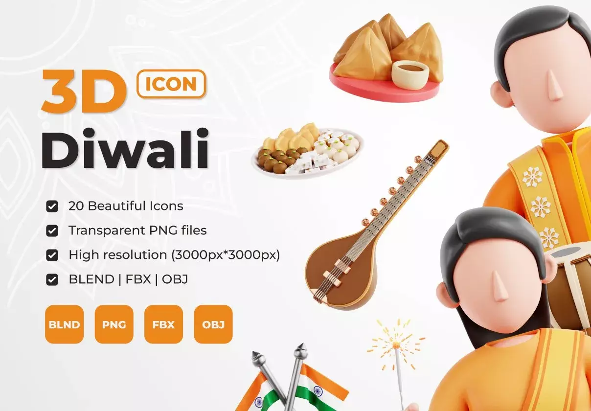 Diwali 3D Icon Set