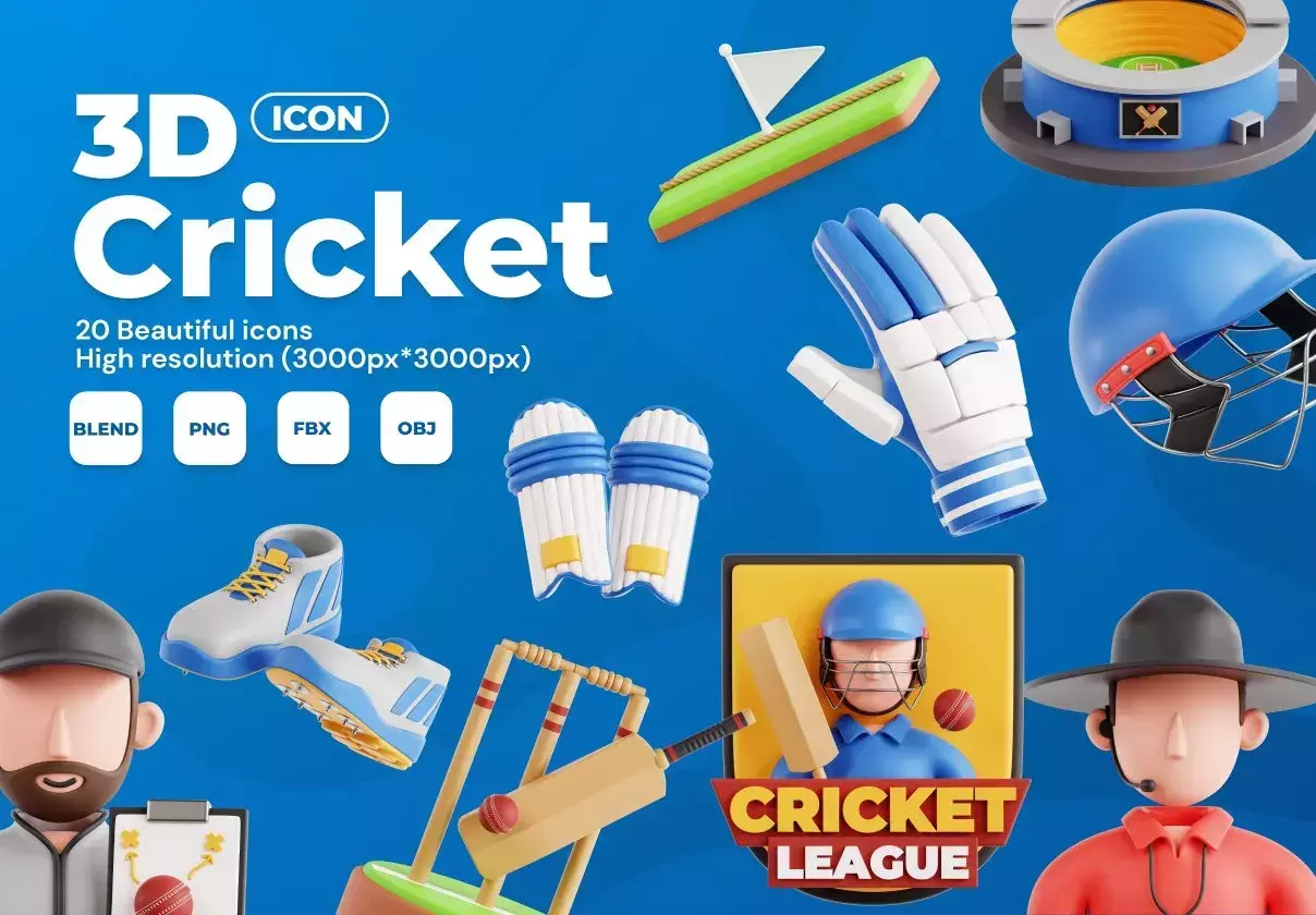 Cricket 3D Icon Set