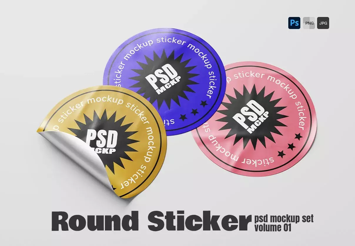 Round Sticker Label PSD Mockup Set - Vol. 01