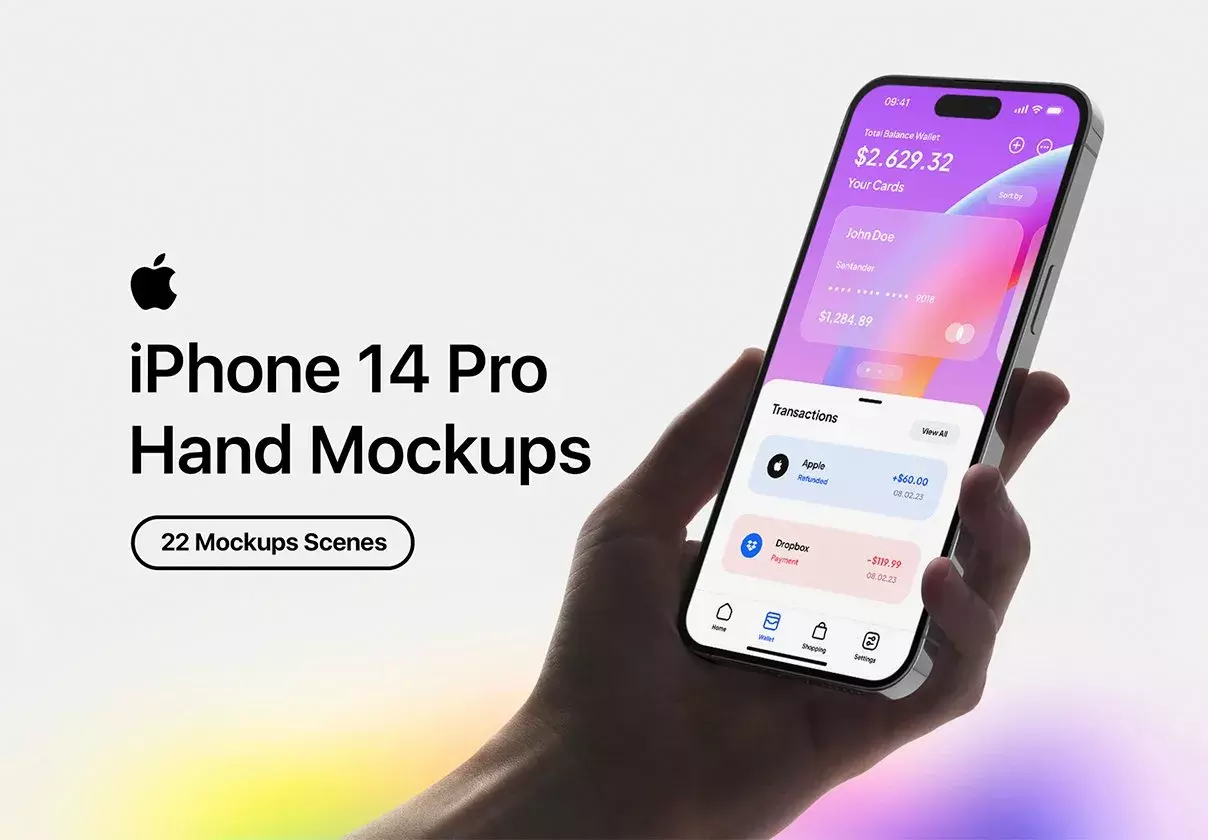 iPhone 14 Pro in hands mockups with a modern style.