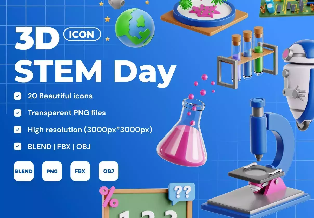 Stem Day 3D Icon Set