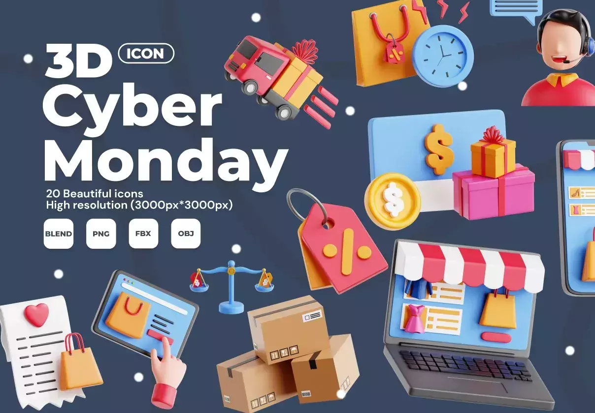 Cyber Monday 3D Icon Set