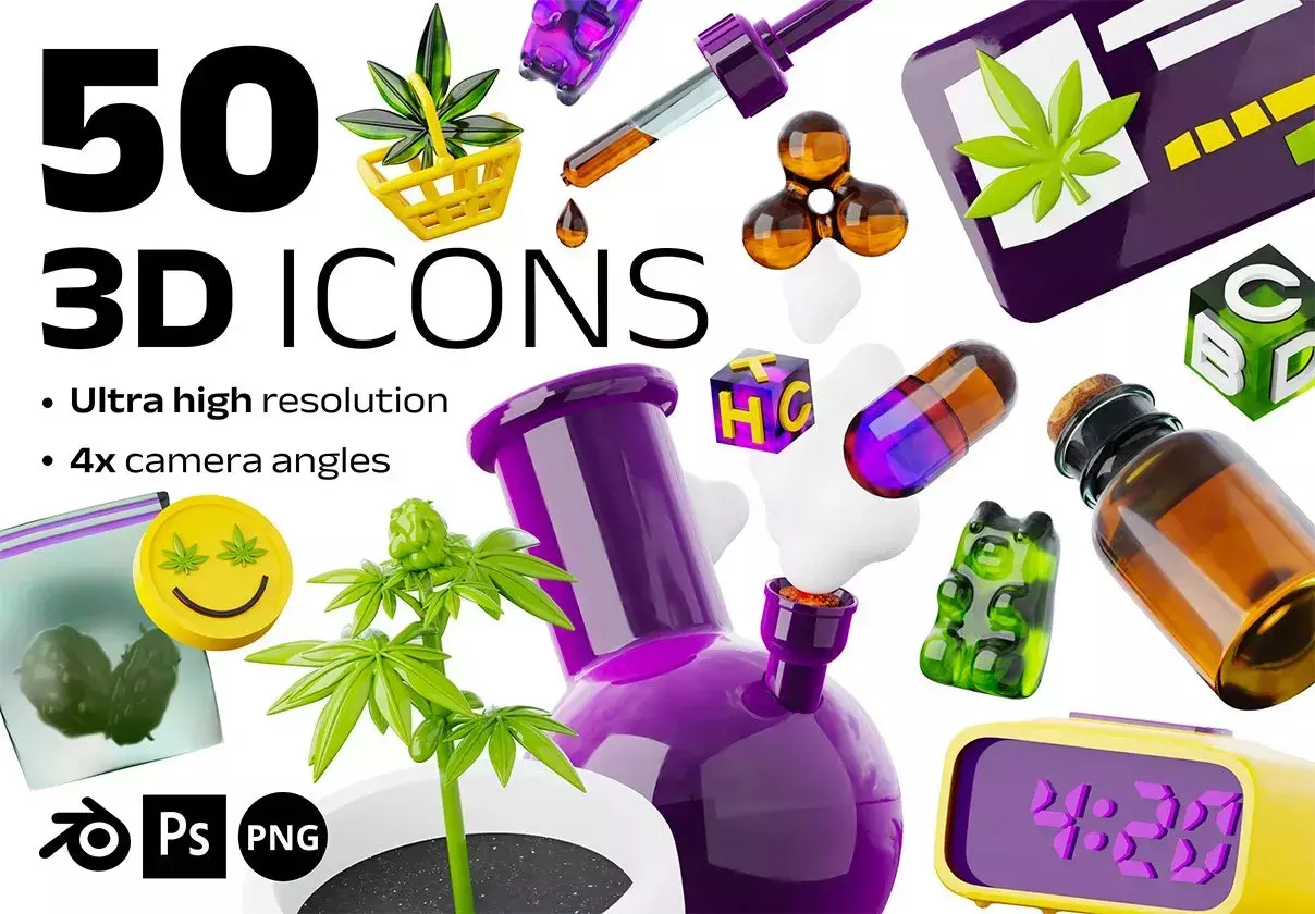 Cannabis dispensary store 3D icons set