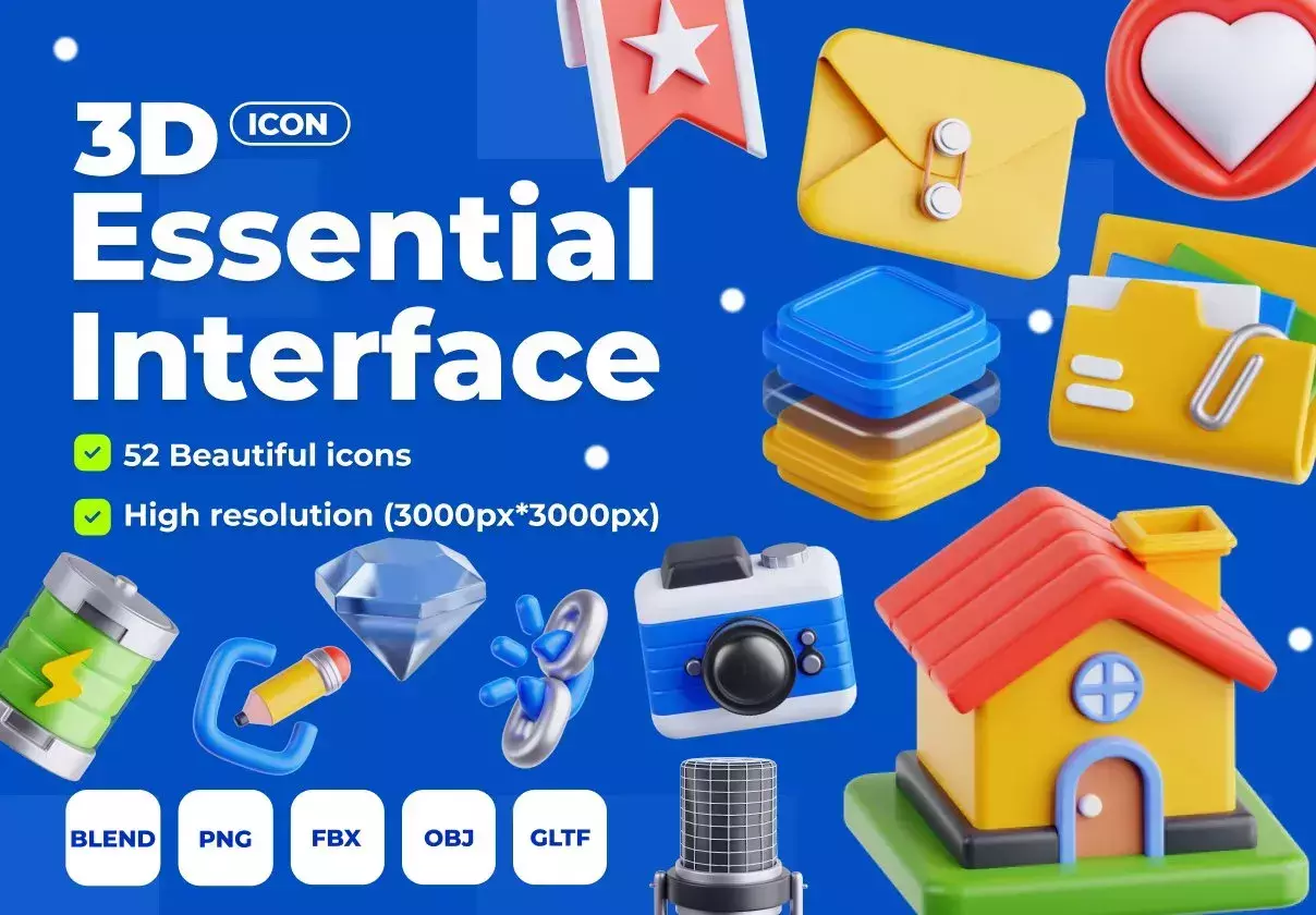 Essential Interface 3D Icon Set