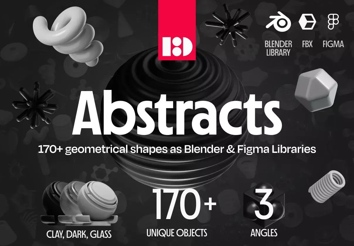 Abstracts — multipurpose abstract geometry 3d shapes in three styles