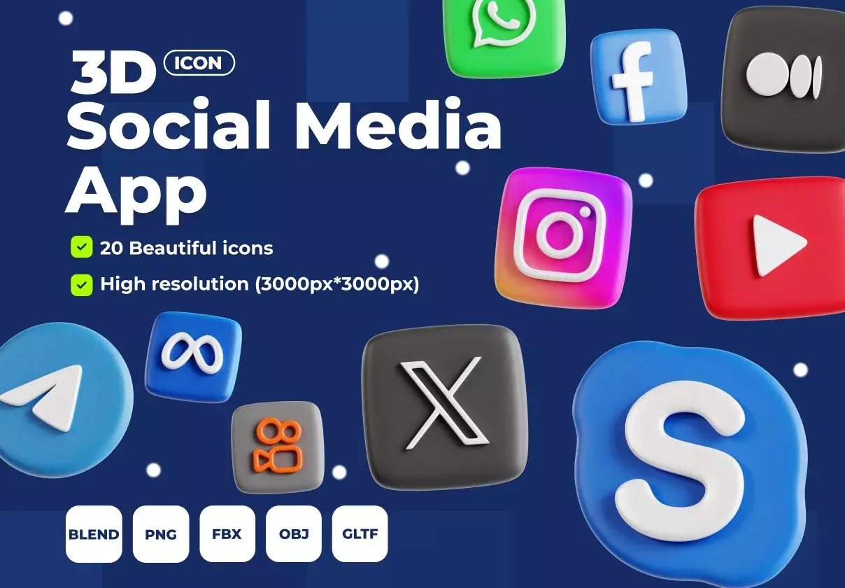 Social Media App 3D Icon Set