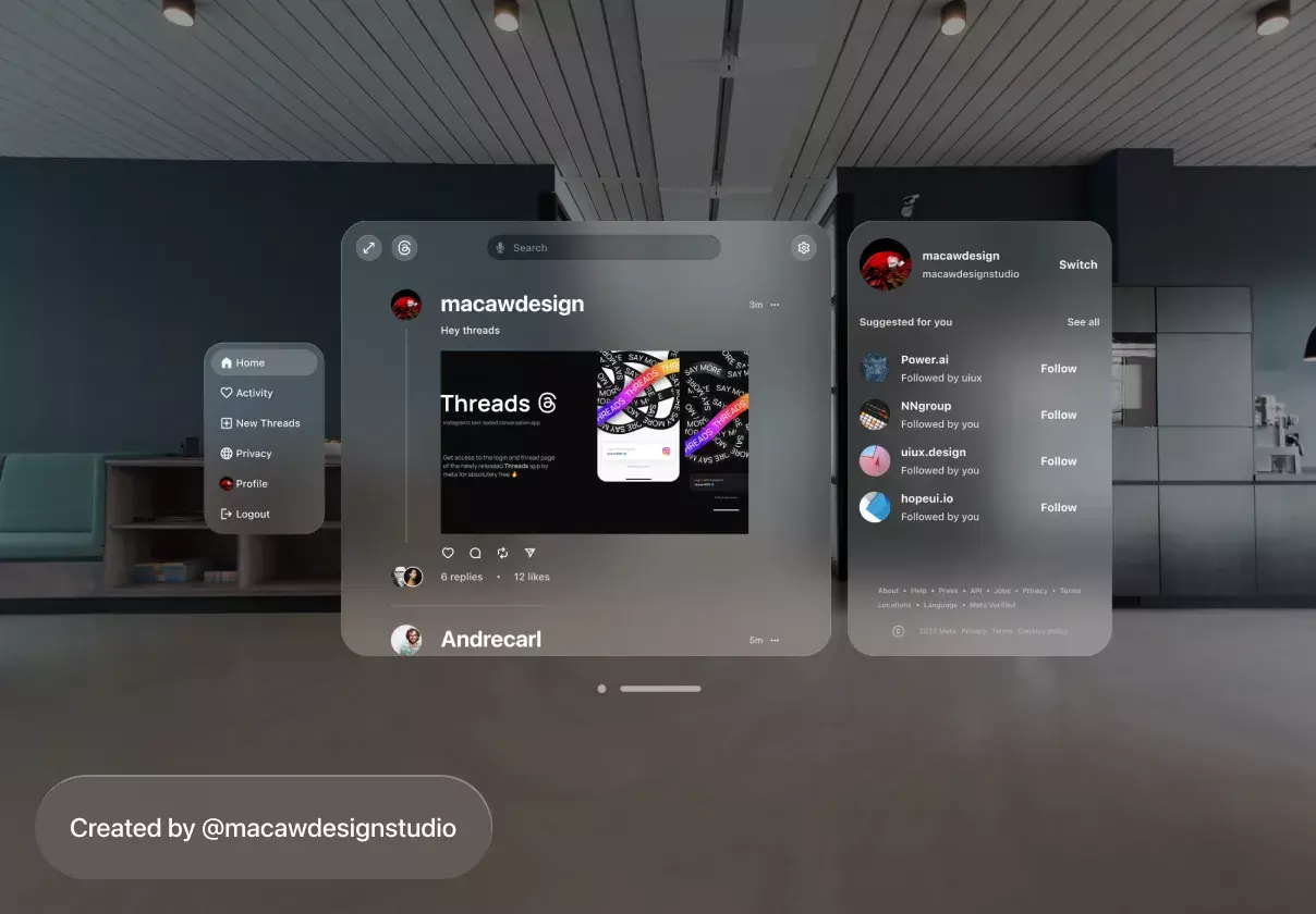 Apple Vision Pro - Threads UI concept design