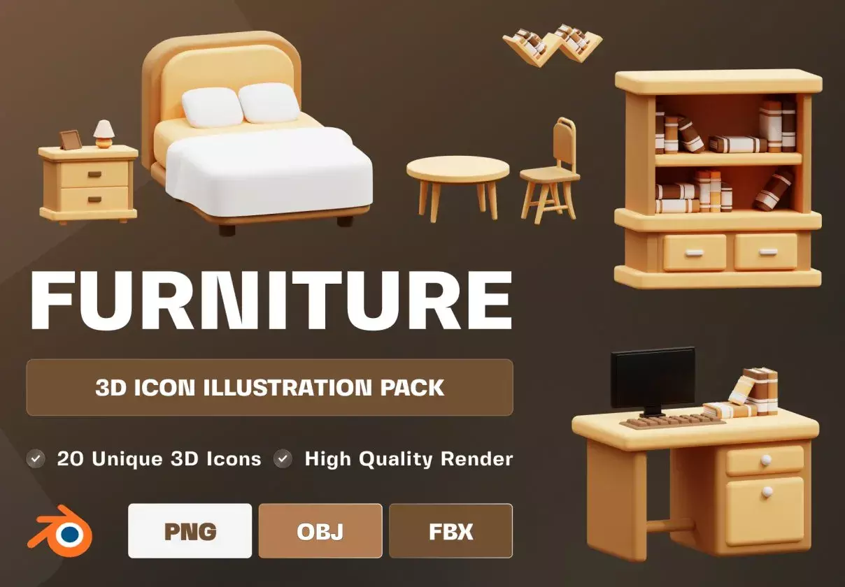 Furniture 3D Illustration Icon Pack