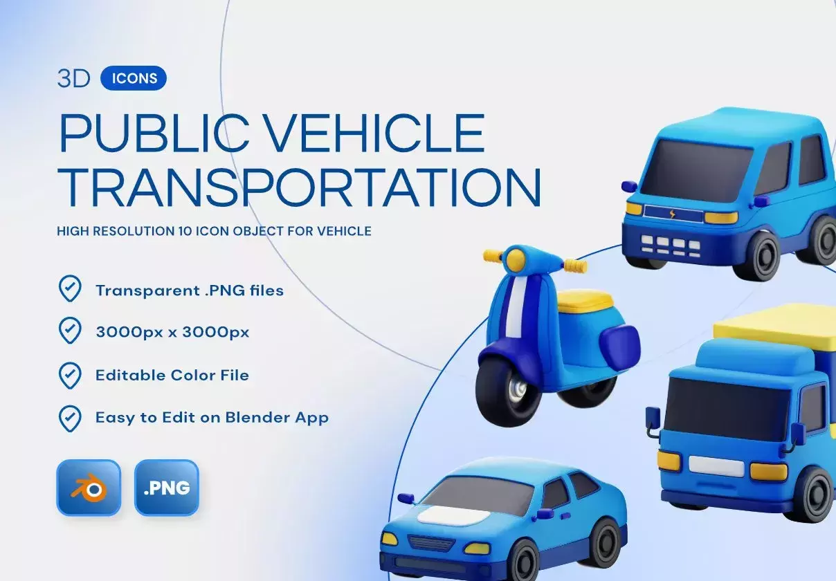 Vehicle Public Transportation 3D Icon Pack