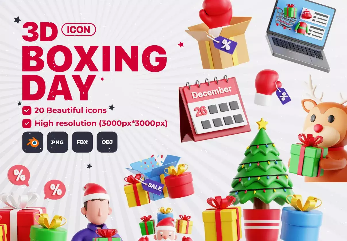 Boxing Day 3D Icon Set