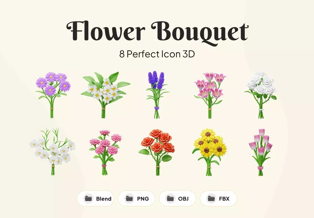 Flower Bouquet 3D Icon