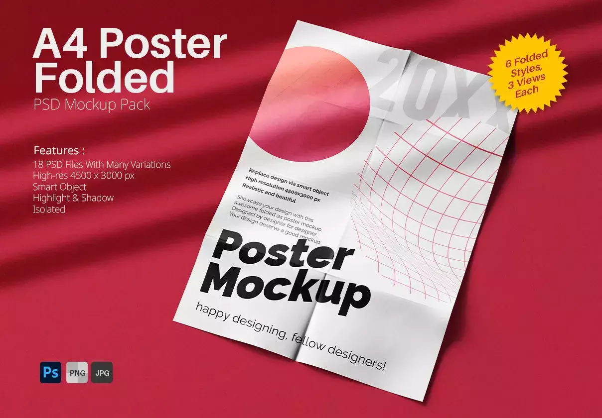 Folded A4 Poster PSD Mockup Pack