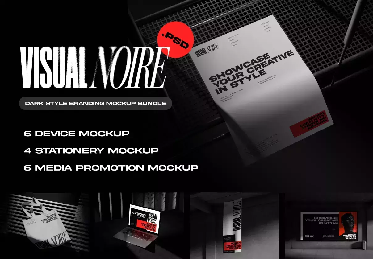 Visual Noire - Dark Style Branding Mockup Bundle