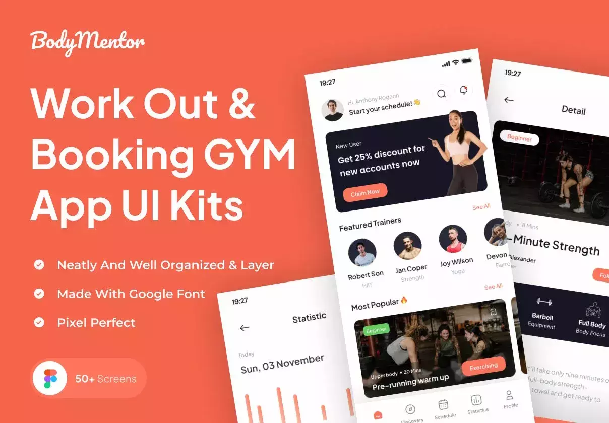 BodyMentor - Work Out & Booking GYM Mobile  App UI Kits