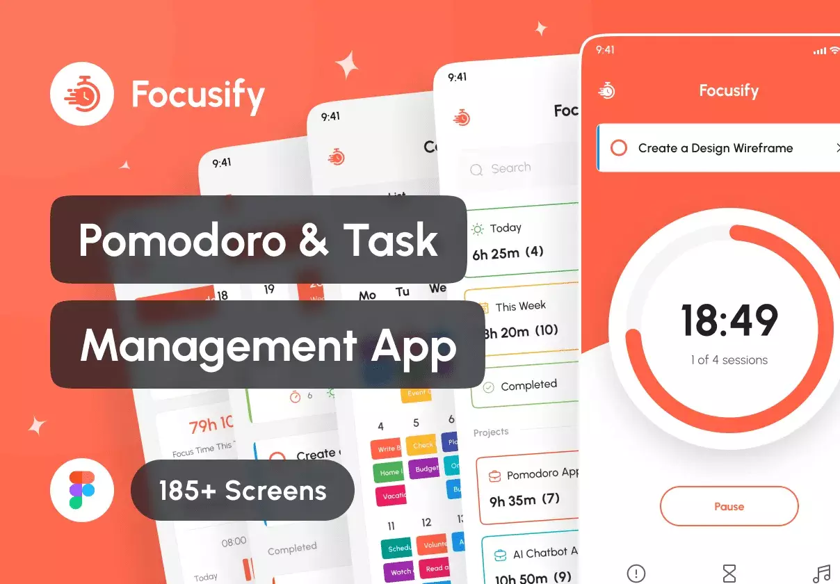 Focusify - Pomodoro & Task Management App UI Kit