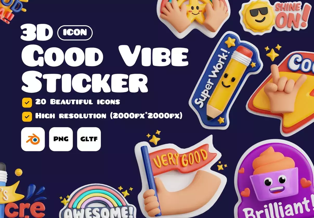 Good Vibe Stickers 3D Icon Set