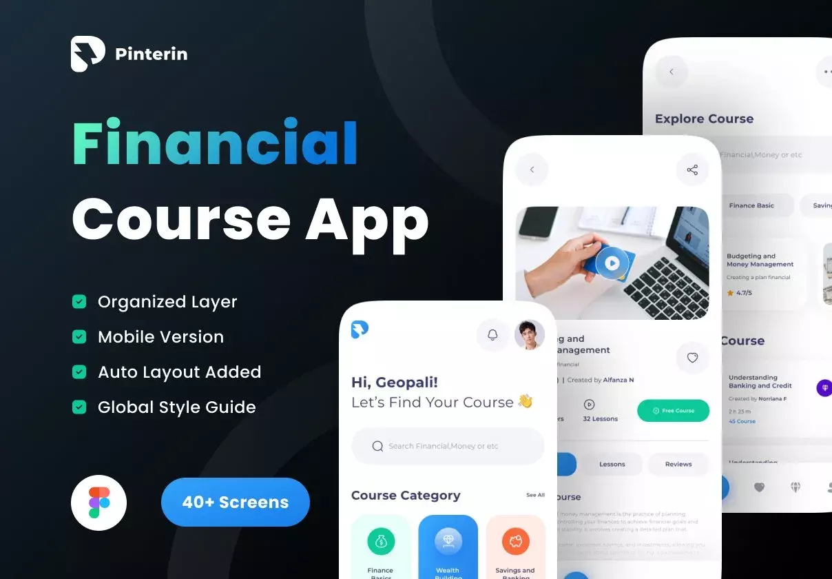 Pinterin - Finance Course App UI Kit